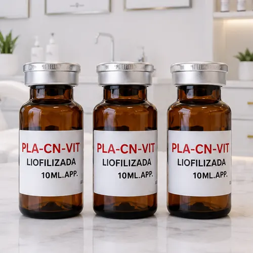 Viales de PLA-CN-VIT Placenta Liofilizada 10 ml en consultorio de medicina estética profesional de Vanid Glam.